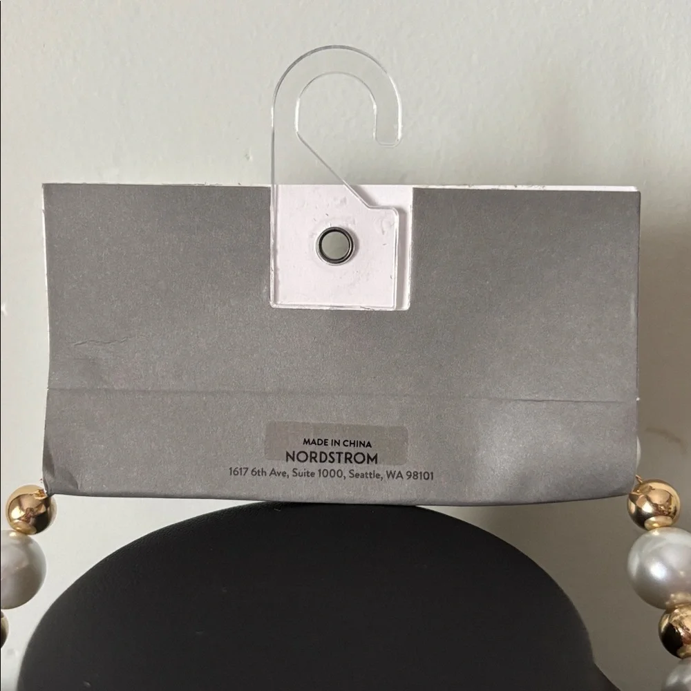 Nordstrom Rack White and Gold Round Beaded Adjustable Nickle Free Necklace